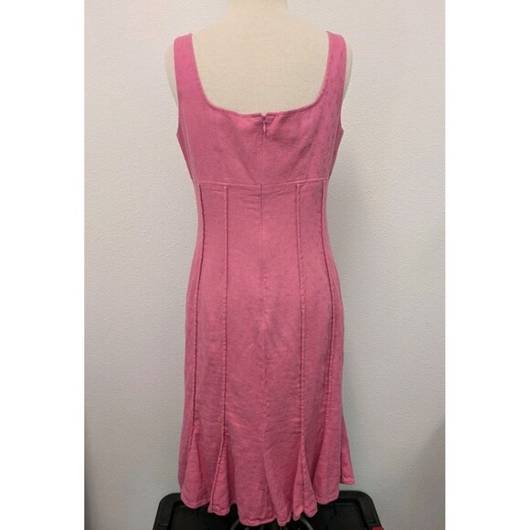 Vintage Y2K Maggy London Pink Polka Dot Linen Sheath Dress sz 10 Retro Barbie - Picture 7 of 11